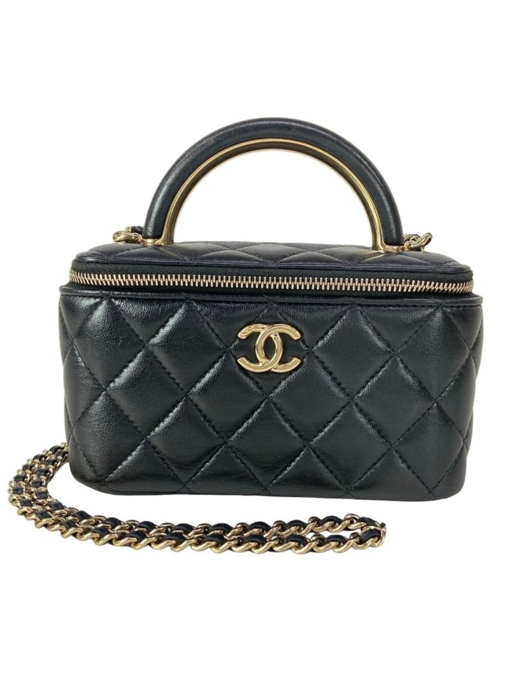 Chanel Vanity Bag Casematelasse Black Gold Lambskin